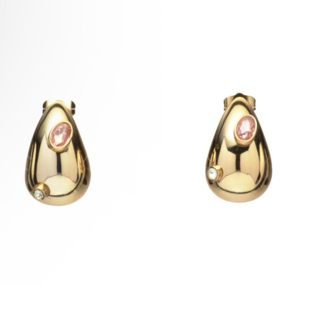 Mayamar Elegant Gold and‎ Pink Stone Earrings